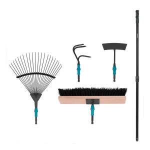 Gardening Tool Set 4-1, V-Fix system | leaf rake, broom, hoe and cultivator