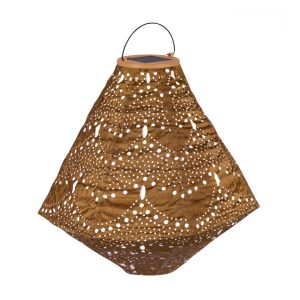 Luna solar lantern Pentagon with LED – 300x300mm – Gold | Handmade/weather resistant