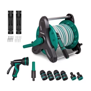 Hose Reel Set with 15m Garden Hose | Incl 3 hand nozzles & couplings